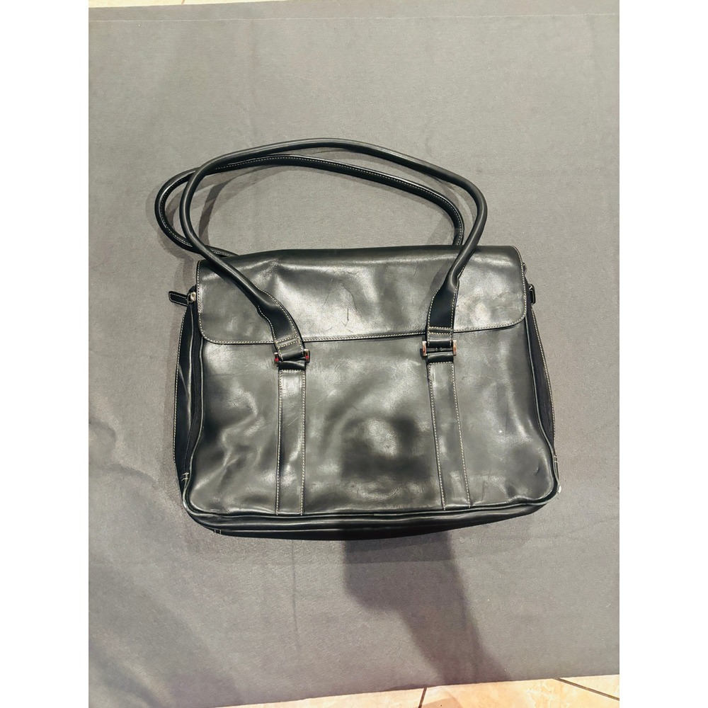 Levenger Black Leather Laptop Briefcase Double Handle Messenger Bag
